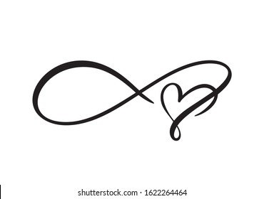 Heart love logo with Infinity sign. Design flourish element for valentine card. Vector illustration. Romantic symbol wedding. Template for t shirt, banner, poster.