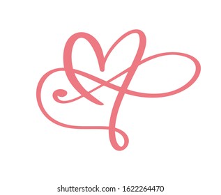 Heart love logo with Infinity sign. Design flourish element for valentine card. Vector illustration. Romantic symbol wedding. Template for t shirt, banner, poster.