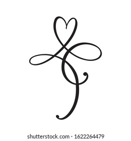 Heart love logo with Infinity sign. Design flourish element for valentine card. Vector illustration. Romantic symbol wedding. Template for t shirt, banner, poster.