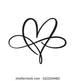 Heart love logo with Infinity sign. Design flourish element for valentine card. Vector illustration. Romantic symbol wedding. Template for t shirt, banner, poster.