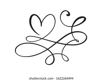 Heart love logo with Infinity sign. Design flourish element for valentine card. Vector illustration. Romantic symbol wedding. Template for t shirt, banner, poster.