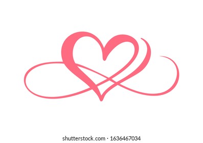 Heart love logo with Infinity sign. Design flourish element for valentine card. Vector illustration. Romantic symbol wedding. Template for t shirt, banner, poster.