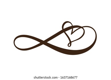 Heart love logo with Infinity sign. Design flourish element for valentine card. Vector illustration. Romantic symbol wedding. Template for t shirt, banner, poster.