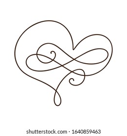 Heart love logo with Infinity sign. Design flourish element for valentine card. Vector illustration. Romantic symbol wedding. Template for t shirt, banner, poster.