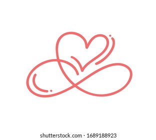 Heart love logo with Infinity sign. Design flourish element for valentine card. Vector illustration logo. Romantic symbol wedding. Template for t shirt, banner, poster.