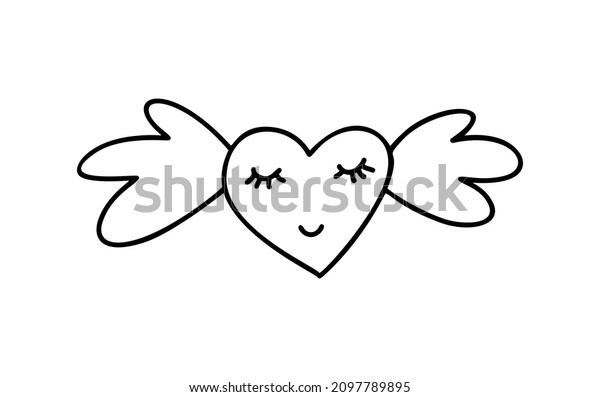 Heart love logo\
sign sleeping with wings. Design flourish element for valentine\
card. Vector illustration Romantic symbol wedding. Template for t\
shirt, banner, poster.