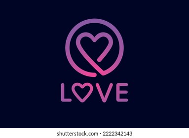 Heart love logo, vector minimal circle dating app brand, branding marketing valentine icon