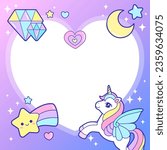 heart love memo pages with magical unicorn, star, rainbow, diamond for printable organizer sheets template