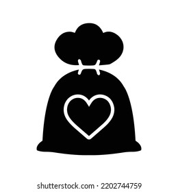 Heart love money bag icon | Black Vector illustration |
