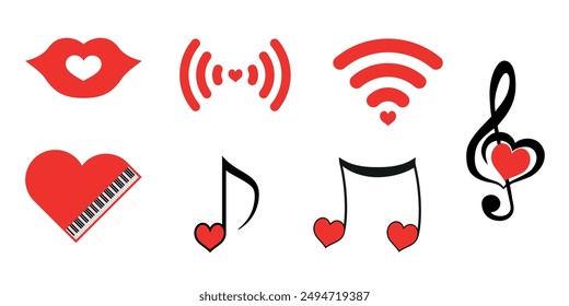 Heart. Love. Music. Wi-Fi. Illustration.