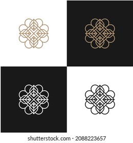 heart love natural leaves mandala ornament logo design