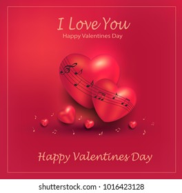 Heart love note music greeting card red background vector