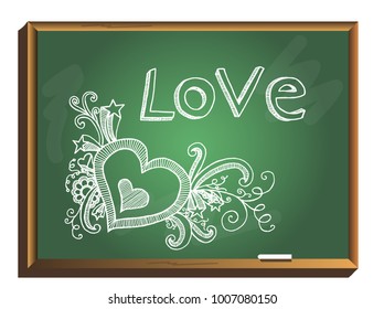 Heart and Love on chalkboard. Valentine's Day Love & Hearts. hand drawn Vector Illustration