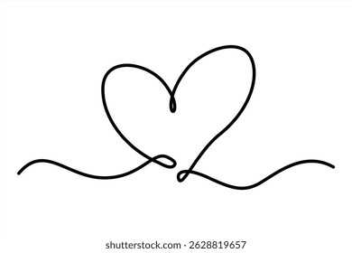 heart love one line drawing romantic love and heart shape outline and icon logo design black and white line art vector illustration Concept for wall art