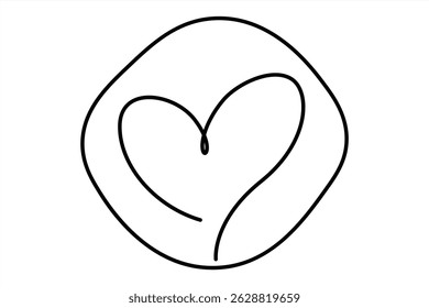 heart love one line drawing romantic love and heart shape outline and icon logo design black and white line art vector illustration Concept for wall art