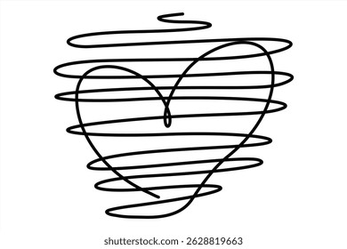 heart love one line drawing romantic love and heart shape outline and icon logo design black and white line art vector illustration Concept for wall art