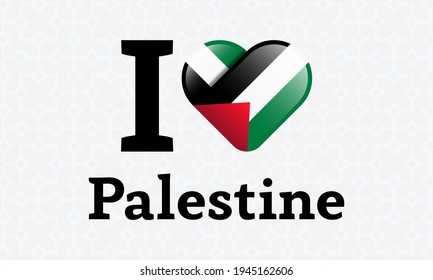 Heart and I love Palestine flag, vector illustration on a white background