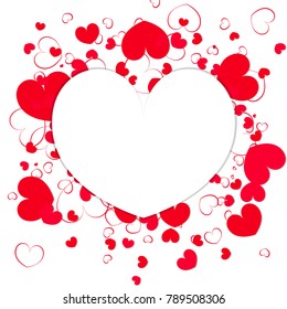 Heart of love paper cut scatter Valentines Day abstract background