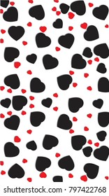 heart love pattern. black and red color on white background