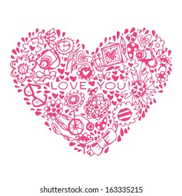 Heart Love pattern. Template for design romantic greeting card, wedding invitation, Valentines day background