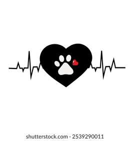 Heart with love paw print, vet logo