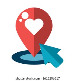 heart love in pin location with arow pointer vector illustration design