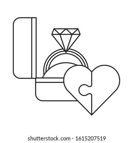 heart love puzzle with proposal ring vector illustration design