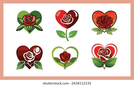 heart love red rose relationship icon vector logo design