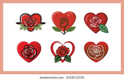 heart love red rose relationship icon vector logo design