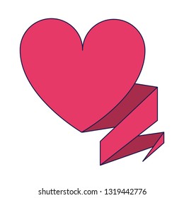 heart love with ribbon banner symbol blue lines