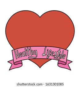 heart love with ribbon healthy lifestyle vector illustration design