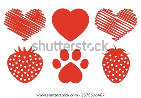 Heart, love, romance red heart. Heart vector icons. Red heart love symbols isolated editable vector. Vector hearts for Christmas gifts, Valentine's Day, birthday. Simple trendy cute symbols, pet paw