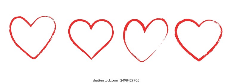  Corazón, amor, romance o San Valentín corazón rojo. Iconos del vector del corazón. Símbolos artísticos del amor del corazón rojo aislados Vector editable.