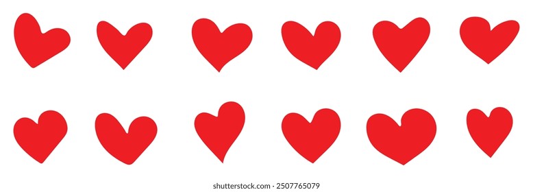  Heart, love, romance or valentine's day red heart. Heart vector icons. Artistic red heart love symbols isolated editable vector illustration.