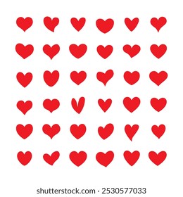 Heart, love, romance or valentine's day red heart. Heart vector icons. Artistic red heart love symbols isolated editable vector illustration