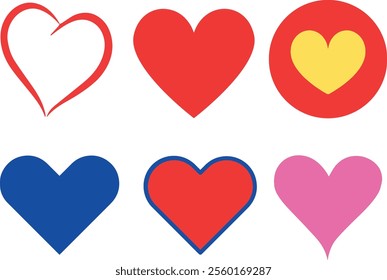 Heart, love, romance or valentine's day red heart Set. Heart vector icons. Artistic red heart love symbols isolated editable vector.