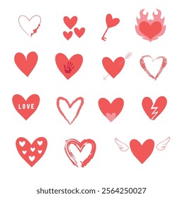 Heart, love, romance or valentine's day red heart. Heart vector icons. Artistic red heart love symbols isolated editable vector.