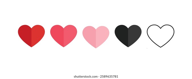 Heart, love, romance or valentine's day red and black heart. Heart vector icons. Artistic red love symbols isolated editable vector. Heart with line art style vector.