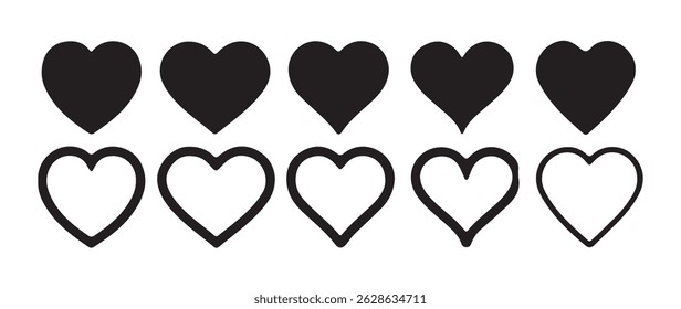 Heart, love, romance or valentine's day Black heart. different shapes for web. Heart collection. Artistic red heart love symbols isolated editable vector. eps 10