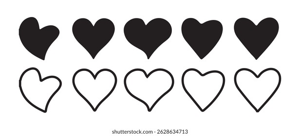 Heart, love, romance or valentine's day Black heart. different shapes for web. Heart collection. Artistic red heart love symbols isolated editable vector. eps 10