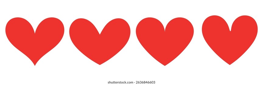 Heart, love, romance or valentine's day red heart. Heart vector icons. Artistic red heart love symbols isolated editable vector.