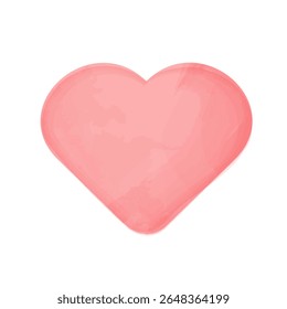 Coração, amor, romance ou dia dos namorados em estilo aquarela. Ilustração vetorial de coração rosa sobre fundo branco. Ícone.