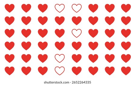Coração, amor, romance ou dia dos namorados coração vermelho. Ícones de vetor cardíaco. Coração vermelho artístico amor símbolos isolados vetor editável.