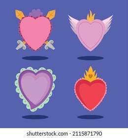 heart love romantic icons set