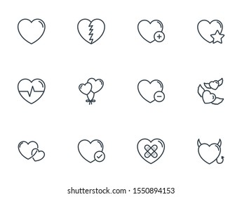 heart love romantic passion icons set vector illustration