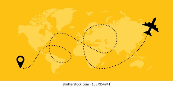 Heart, love romantic travel. Symbol of  airplane, air plane, aircraft, aeroplane, flying, fly jet airline. Line path. Vector location pointer route. Travel. Take Off Airplane. Soaring air plane route 