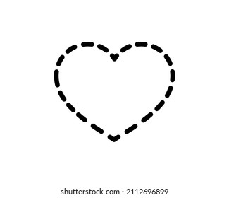 Heart, Love, Romantic. Vector Isolated Sign With Heart By Dashed Black Line On White Background. Health. Print Design. Valentine's Day.