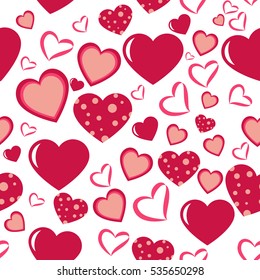 Heart Love Seamless Pattern Background. Vector romantic hearts seamless cartoon pattern background
