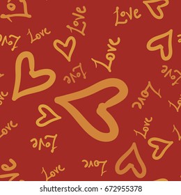 Heart Love seamless pattern background. Abstract childish orange hearts for design of warping paper, wedding card, bridal invitation, valentine s day poster,t-shirts,brochures, albums, scrapbook so on