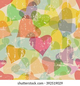 heart and love seamless pattern, grunge style, vector